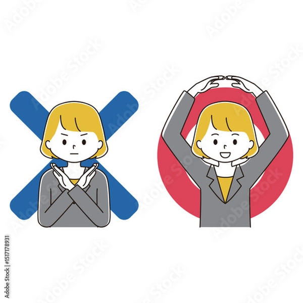 Obraz ポーズをとるビジネスウーマンのイラストセット　マル　バツ　〇　×