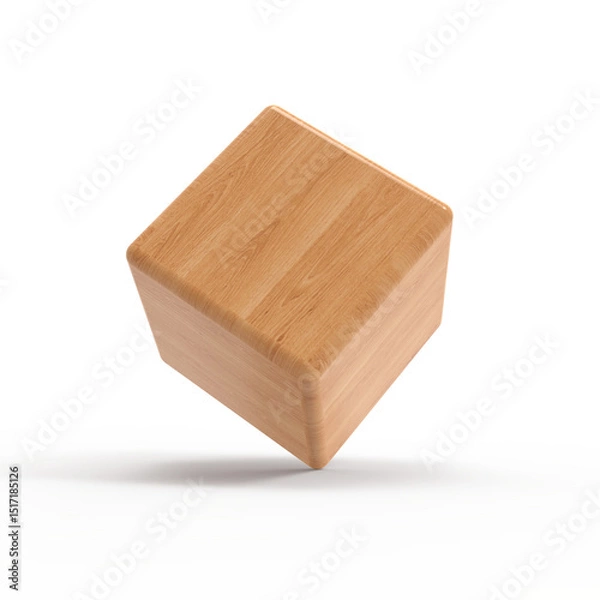 Obraz Wooden cube block in different angles 3D render icon set on transparent background