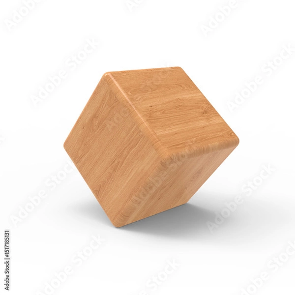 Obraz Wooden cube block in different angles 3D render icon set on transparent background