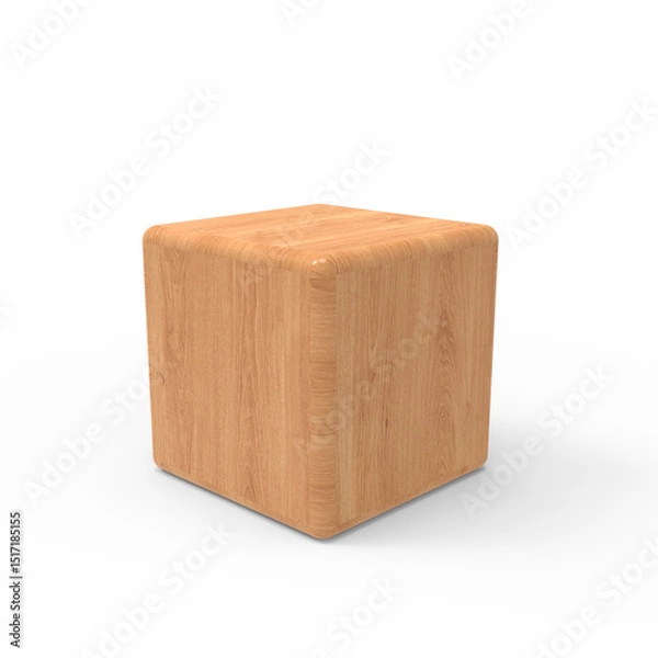 Obraz Wooden cube block in different angles 3D render icon set on transparent background