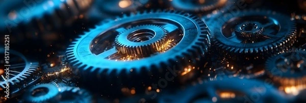 Fototapeta Intricate Metal Gears Interlocking Precisely A Close Up View of Complex Machinery
