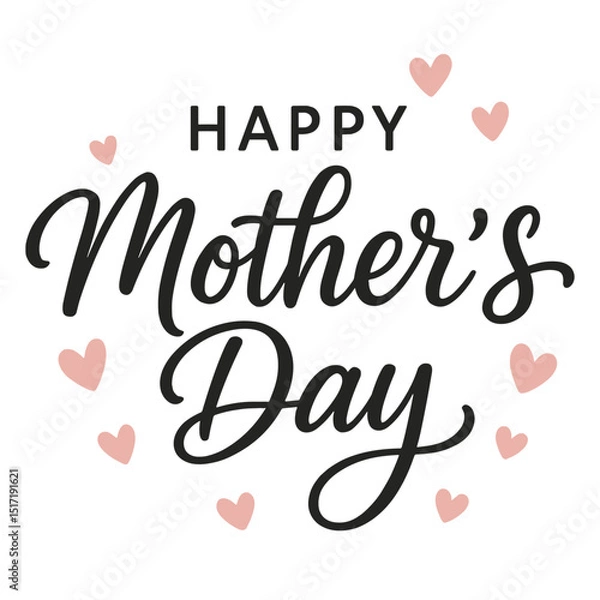 Fototapeta Stylish flat vector illustration for Mother's Day with pink hearts and calligraphy