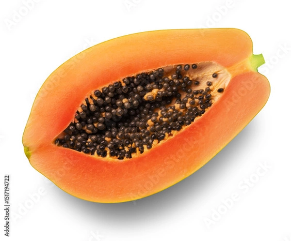 Fototapeta Half of papaya isolated on transparent background, top view.