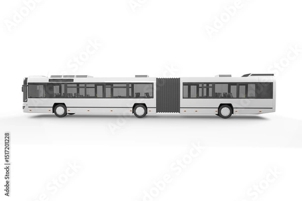 Obraz A long white articulated bus shown in a side view on a plain white background in a studio setting