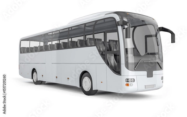 Obraz A white bus with tinted windows and gray seats is shown in a studio shot on a white background