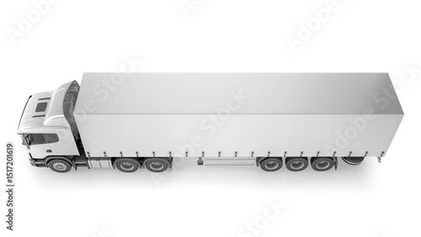 Obraz Aerial view of a white semi truck with a long trailer on a white background in a studio setting