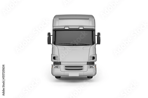 Obraz A front view of a large gray truck on a white background showing the windshield and headlights