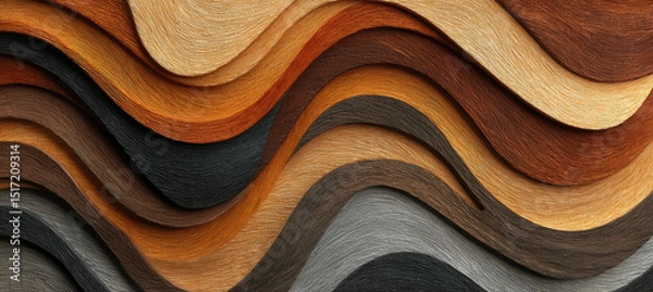 Fototapeta Wavy patterns on a carved wooden surface showcase flowing lines in rich earthy tones and unique artistic texture