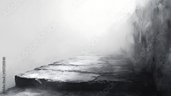 Fototapeta Mysterious stone path shrouded in ethereal fog, leading to the unknown destination