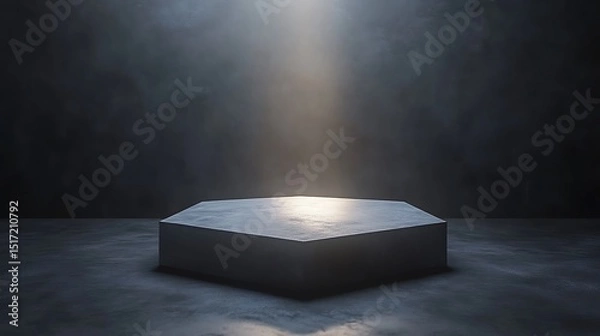 Fototapeta Minimalist concrete platform with spotlight in a smoky, atmospheric setting