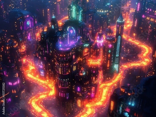 Fototapeta A breathtaking view of a futuristic cityscape with intricate architectural details