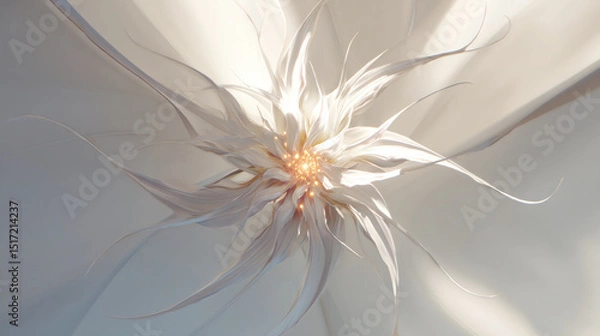 Fototapeta White abstract flower composition with dynamic petal structure and soft lighting, modern organic background for elegant decorative design
