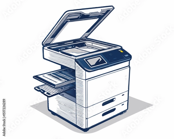 Fototapeta Create a bold vector illustration of a photocopier with a prominent 'O' incorporated into its design.  The style should be clean and modern.