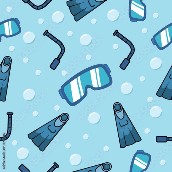 Obraz Delightful Scuba Gear And Bubbles Create A Vibrant And seamless Pattern On Light Blue