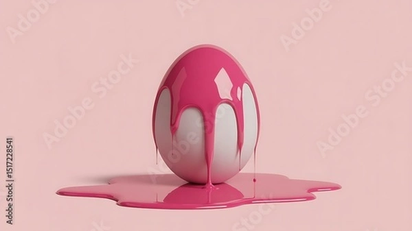 Obraz A white egg with pink paint dripping down it on a pink background in a studio shot