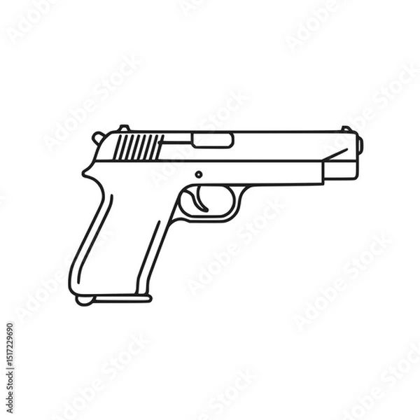 Fototapeta Handgun Pistol Weapon Firearm Security Outline Vector Graphic Isolated