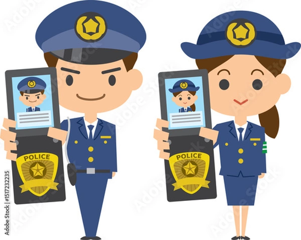 Obraz 警察手帳を見せる警察官のイメージイラスト（男女セット）