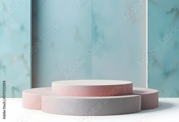 Obraz Pink Marble Round Podium with Blue Marble Background

