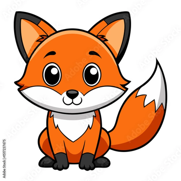 Fototapeta Cartoon illustration of a cute orange animal with a fluffy tail sitting down and looking forward happily