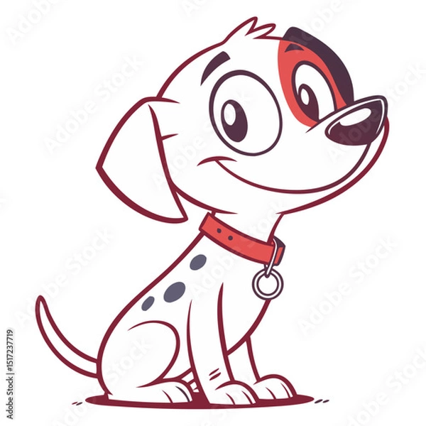 Fototapeta Illustration of a cartoon puppy with spots, wearing a red collar and a playful expression on its face