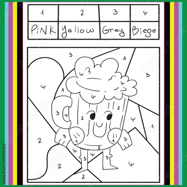 Fototapeta Vector capybara color by number activity with animal on natural background. Nature landscape scene. Black and white counting game. Coloring page for kids with cute capybara