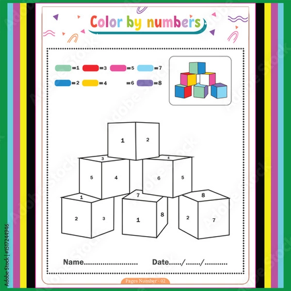 Fototapeta Easy color by number coloring book for kids