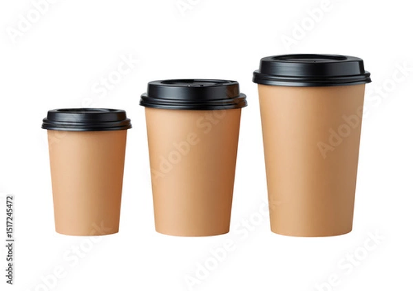 Fototapeta Three disposable coffee cups of varying sizes