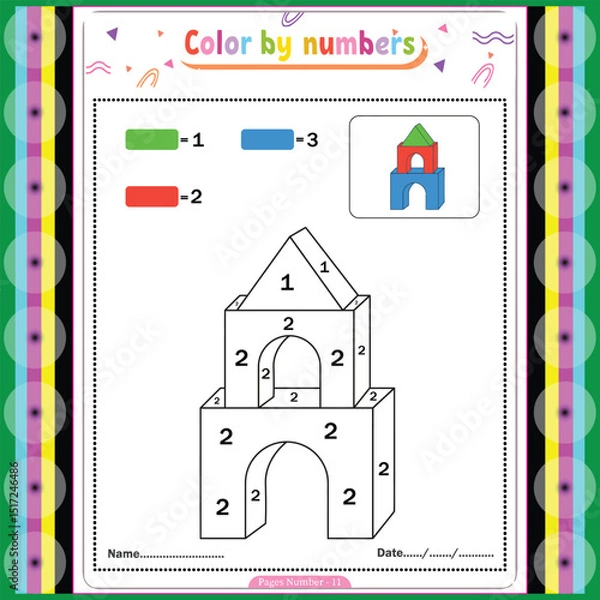 Fototapeta Easy activity color by number coloring pages for you new  kdp book