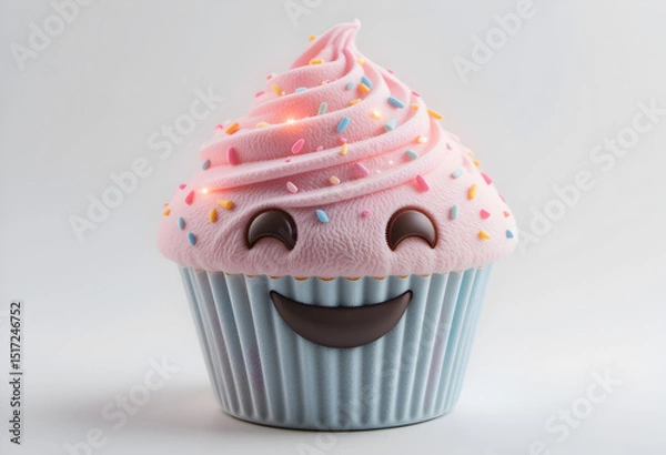Obraz Smiling Pink Cupcake Plush Toy with Sprinkles