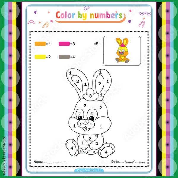 Fototapeta Little Rabbit color by number coloring book for kids