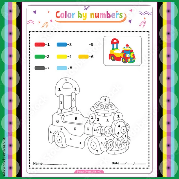 Fototapeta Easy and funny color by number coloring pages for kid