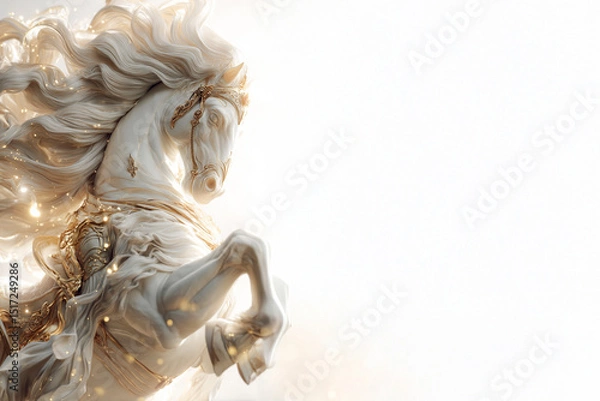 Obraz 金色に輝く幻想的な白馬の年賀状素材