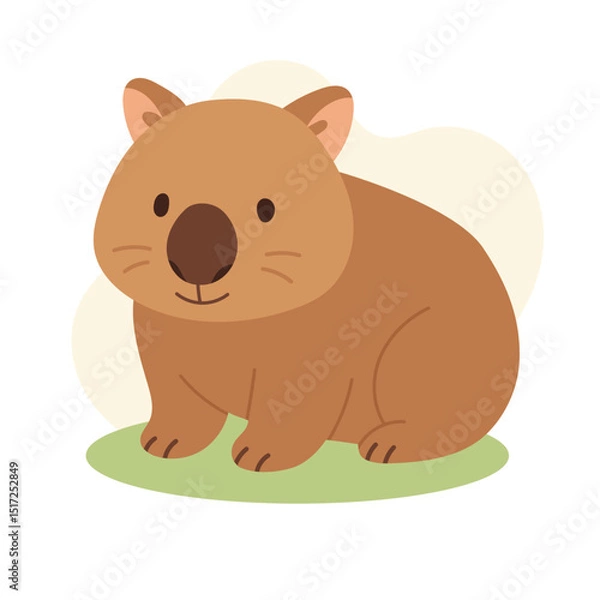 Fototapeta Adorable wombat sitting calmly on grass, wombat cartoon brings out charm of Australian wildlife, perfect for educational projects, kids books, animal prints and nature designs.