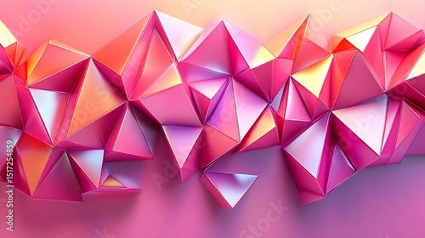 Fototapeta Abstract polygonal pink and gold background with reflective surfaces, for modern art and design projects