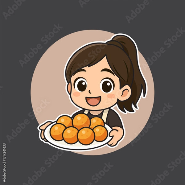Obraz Cheerful Lady Chef with Delicious Food