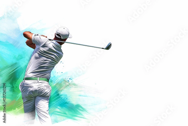 Fototapeta A focused golfer in mid-swing, exploding with energy and precision, symbolizing mastery, motion, and the pursuit of perfection in every stroke.