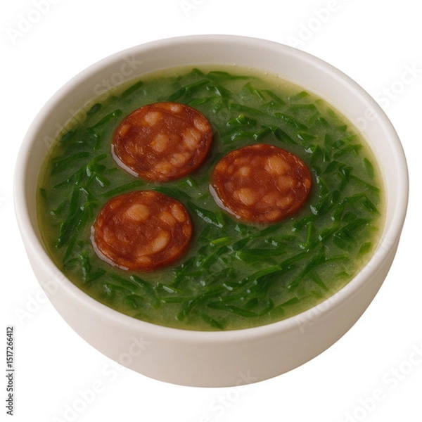 Obraz Delicious Caldo Verde Soup with Sliced Chorizo in Creamy Green Broth