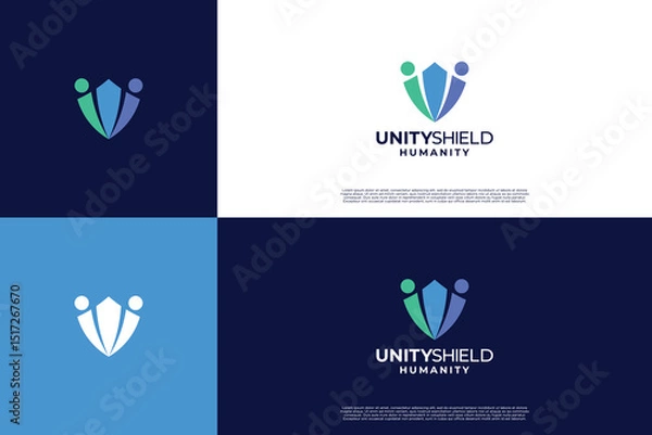 Obraz Unity shield logo design. Human protect logo