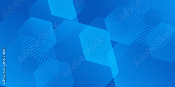 Fototapeta Modern abstract blue background with glowing geometric lines. Blue gradient hexagon shape design. Futuristic technology concept.