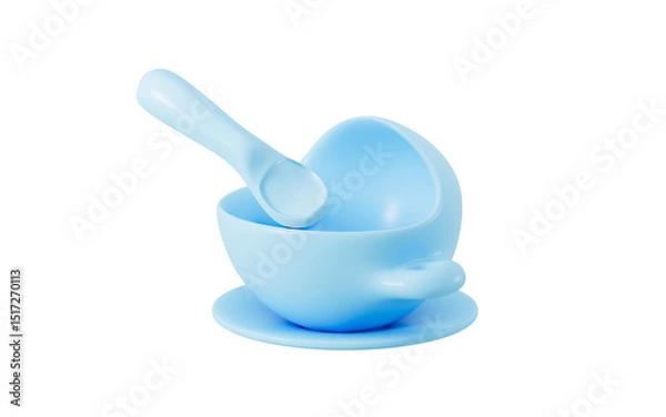Obraz Cartoon baby complementary food tableware, baby feeding supplies, 3d rendering.