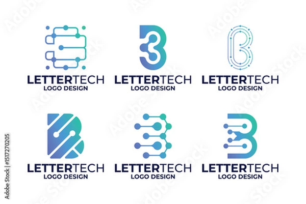Fototapeta Set of initial letter B tech logo design