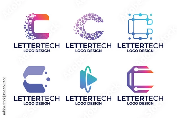 Fototapeta Set of initial letter C tech logo design