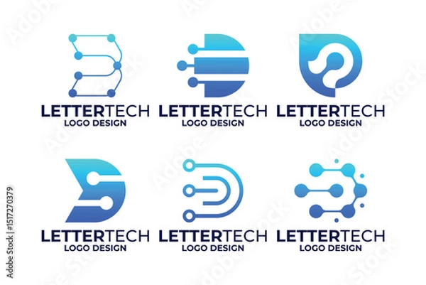 Fototapeta Set of initial letter D tech logo design
