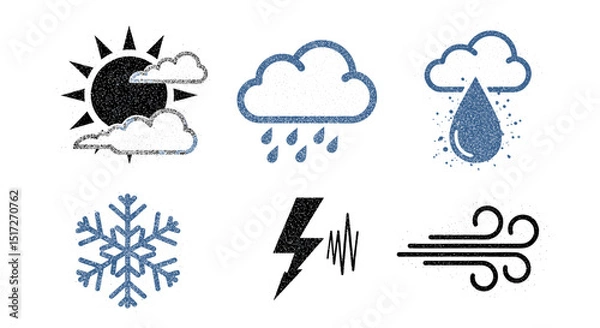 Obraz Weather icons depicting sun with clouds rain snowflake lightning and wind in a graphic format image