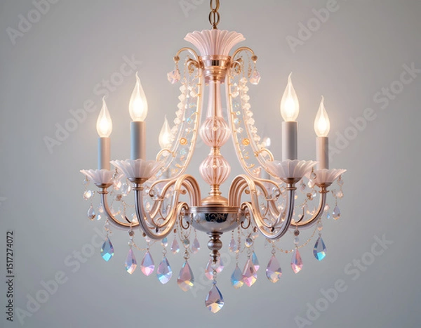 Obraz Ornate Crystal Chandelier with Candle-style Lights and Hanging Prisms