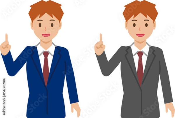 Fototapeta ポイントを説明するショートヘアの若い男性。スーツ姿の上半身