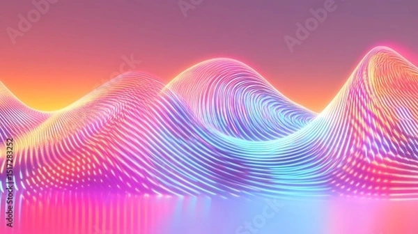 Fototapeta Abstract landscape of vibrant, glowing, textured hills.