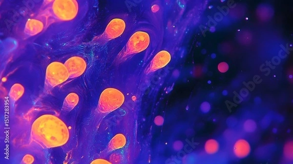 Fototapeta Vibrant, glowing blobs in a dark, swirling pattern.