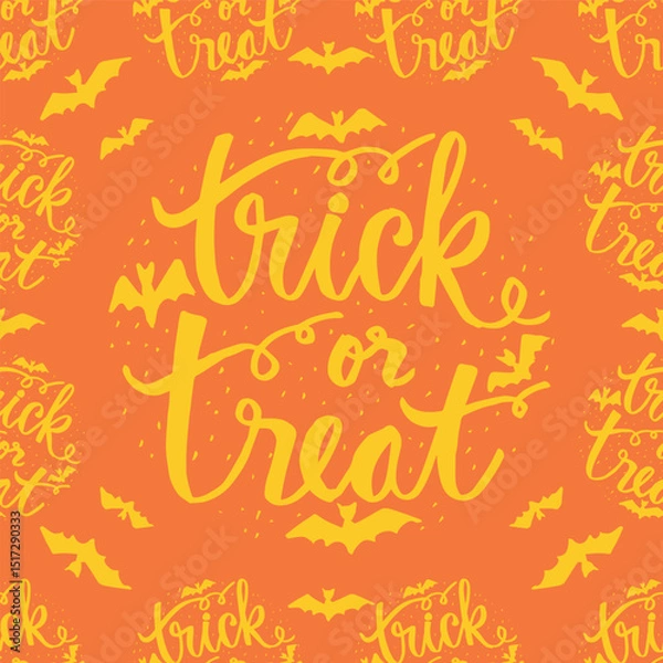Fototapeta Trick or treat hand drawn lettering card. Vector illustration. Seamless pattern.