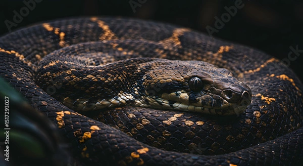 Fototapeta Python snake resting in natural habitat